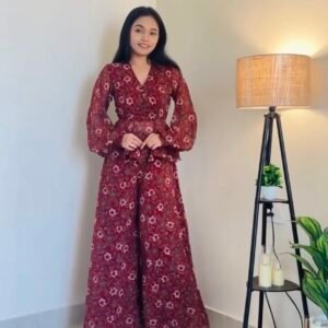 Printed V-Neck Top With Palazzos Co-Ords