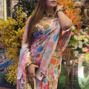 Trendy and Fashionable Half Silk Digital Print Saree For Women