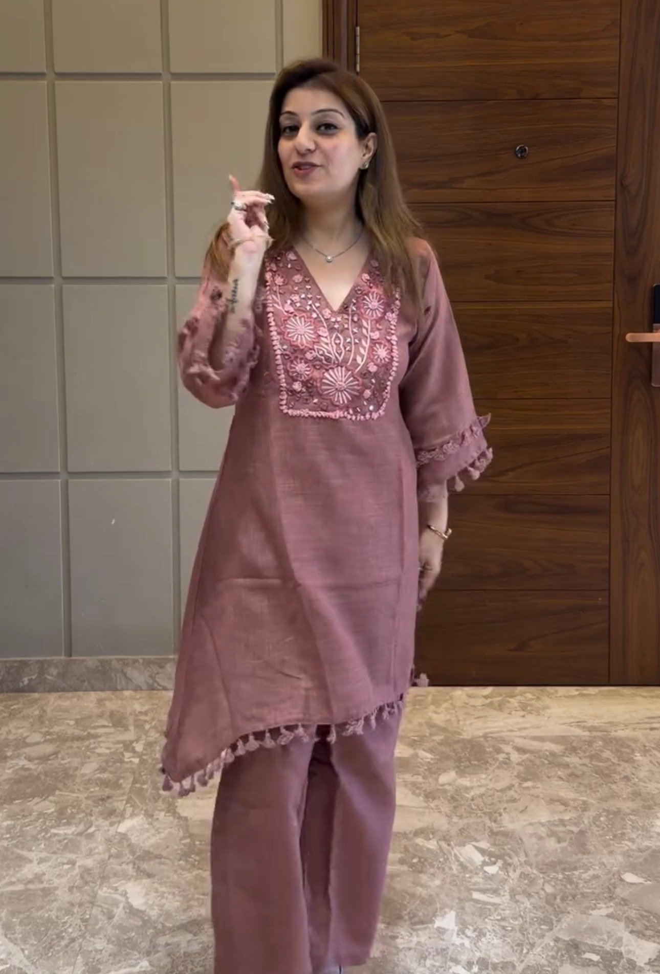 SPACIAL COORD SET COTTON FLAX EMBROIDERY WORK - Image 2